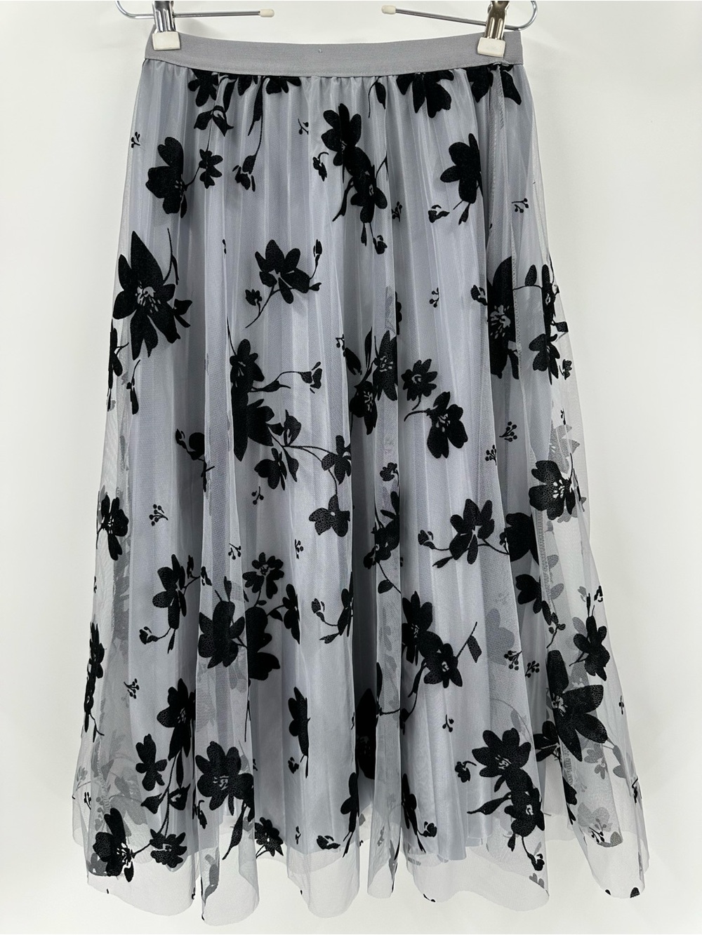 Unbranded Black Floral Appliqué Tulle Lined Skirt Boho Whimsical Balletcore Chic - Picture 2 of 13